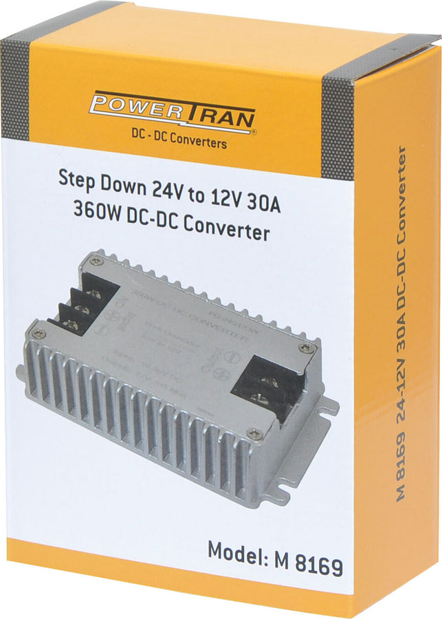 Powertran IP65 24V to 12V 30A 360W Aluminium Case Step Down DC-DC Converter