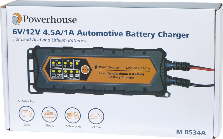 Powerhouse 6V-12V 4.5A-1A Automotive Lithium Battery Charger Short Circuit