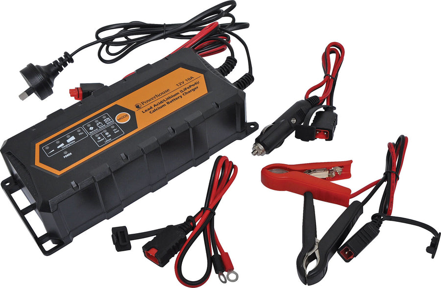 Powerhouse 12V 10A Automotive Battery Charger AGM & Flooded Modes Short Circuit