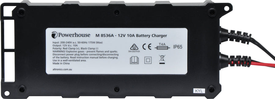 Powerhouse 12V 10A Automotive Battery Charger AGM & Flooded Modes Short Circuit