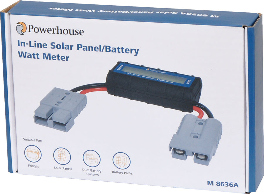 Powerhouse 200A Backlit LCD Screen In-Line Solar Panel or Battery Watt Meter