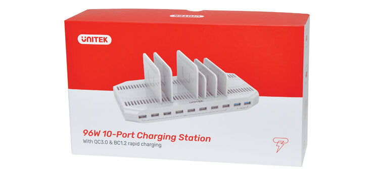 Unitek 10 Port 19.2A High Current Desktop USB Charger 96W Capacity