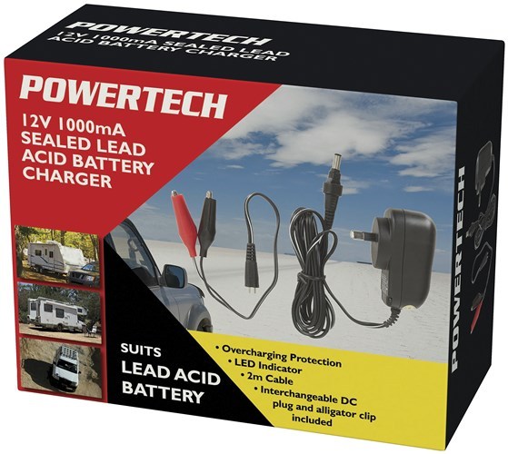 Powertech 12V 1A DC Plug Mains SLA Sealed Lead Acid Battery Charger