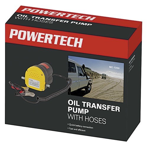 Powertech Oil transfer Pump with 1.2m Hoses for siphoning oil to holding tank