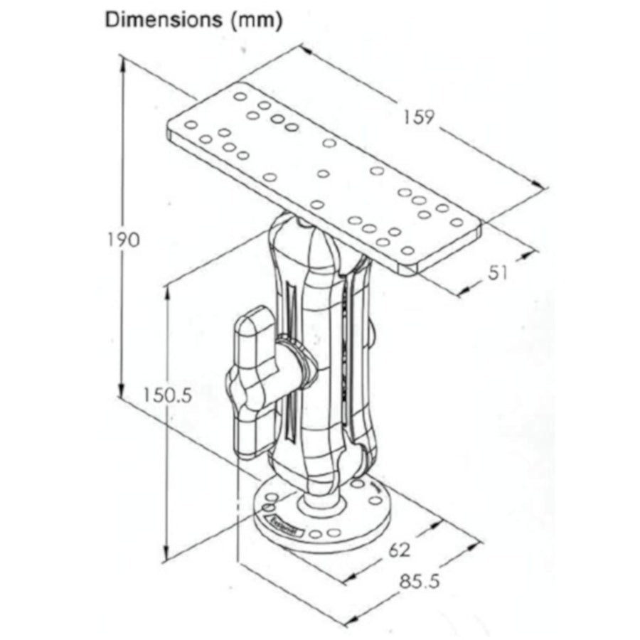 Aluminium Double Ball Joint Arm Universal Mount with top plate and round base