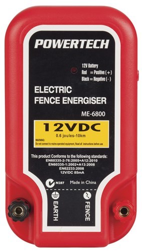 Powertech Electric Fence Energiser 10km 12V Barrier Farm Animals With Wire Power