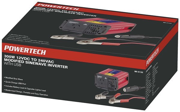 Powertech 300W -1000W 12VDC to 230VAC Modified Sinewave Inverter with USB