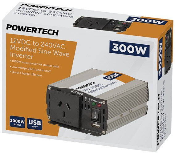 Powertech Modified Sinewave Inverter 300W 12VDC to 240VAC USB Charger