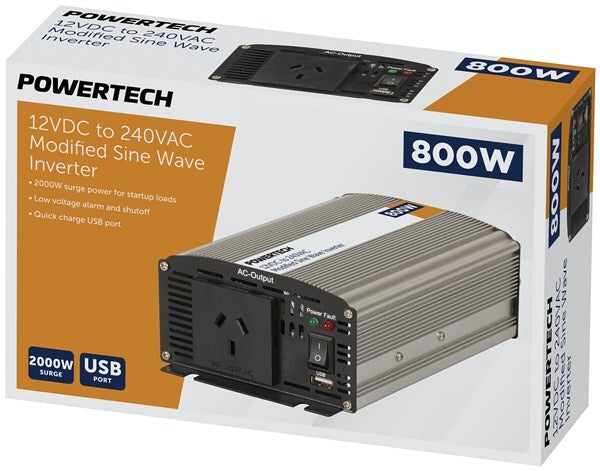 Powertech Modified Sinewave Inverter 800W 2000W 12VDC to 240VAC Charge USB Port