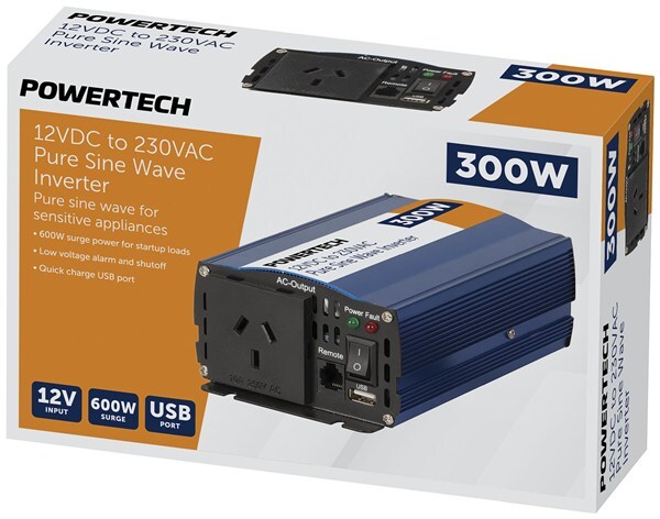 Powertech 300W 12VDC to 230VAC Pure Sine Wave Inverter Electrically Isolated