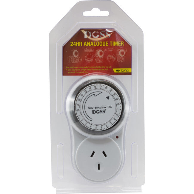 DOSS MMT24V2 Mains 10A 240V 2400W Electrical 24Hr Mechanical Timer White