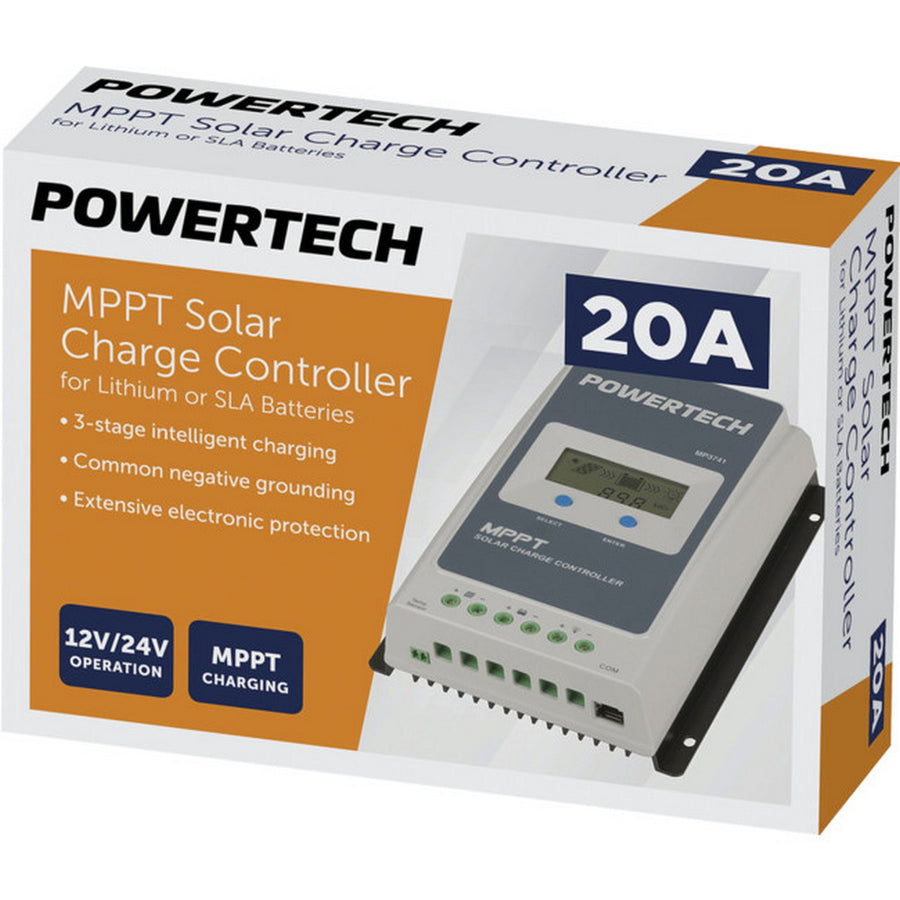 Powertech 3 Stage 20A MPPT Solar Charge Controller for Lithium or SLA Batteries