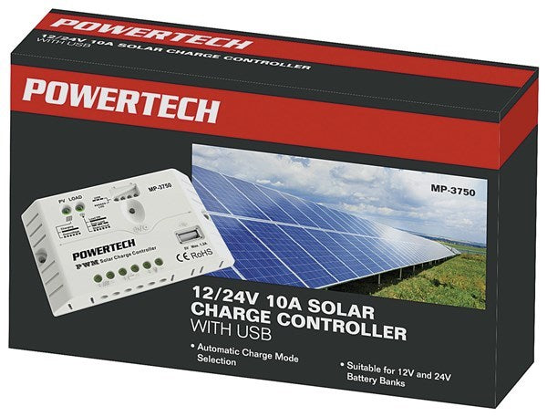 Powertech 12V 24VDC 10A PWM Solar Charge Controller with LED indicator and USB