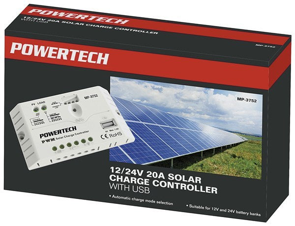 Powertech Solar Charge Controller 12V - 24VDC 20A PWM with LED indicator and USB