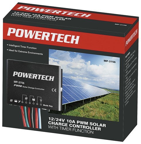 Powertech IP67 Rated 12-24V 10A PWM Solar Charge Controller with Timer Function