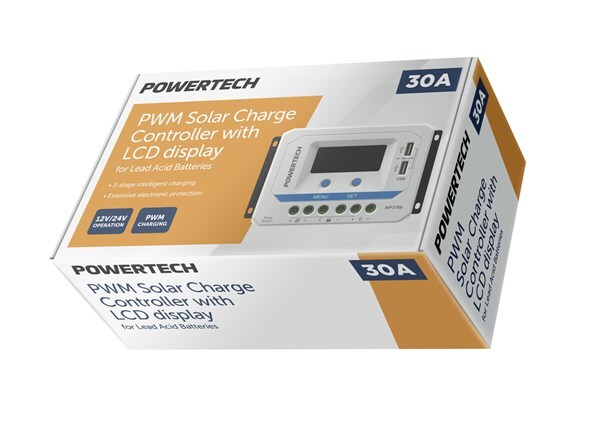 Powertech 12V/24V 30A PWM Solar Charge Controller LCD display for lead ...