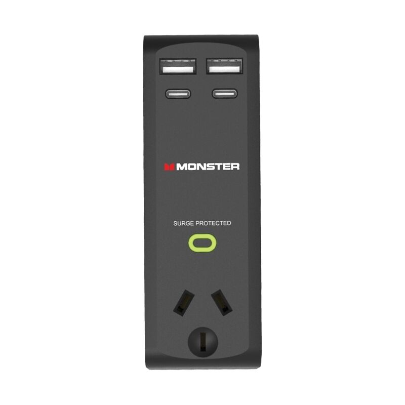Computer Surge Protector Monster Monster Single Socket Surge Protector with USB-C & USB-A Ports - Black ...