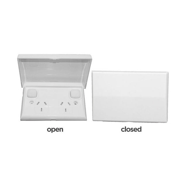 TRANSCO P2WPSL Weatherproof Double Outlet Powerpoint 10A Slim Outdoor Wallplate