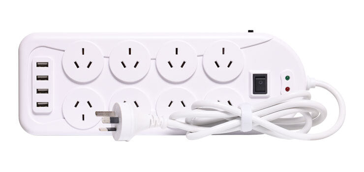 Powertran 4 USB Ports with 8 Way Mains Power Board 1.5m Cable White