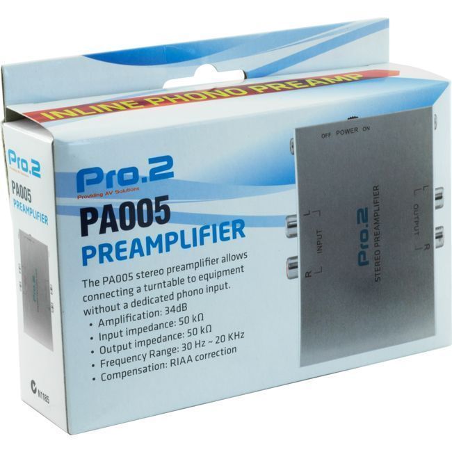 Pro.2 PA005 Stereo Inline Phono Preamplifier for Turntable 9V Battery or Power