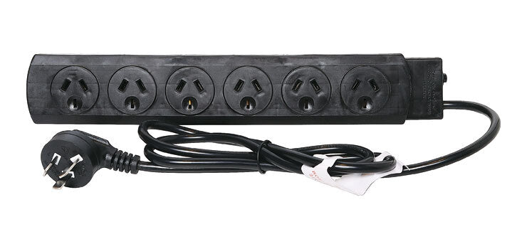 6 way Mains Electical Portable Outlet Device Distribution of Power Board Black