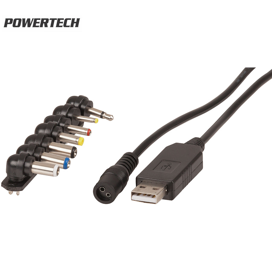 USB 9V Step Up Power Cable Supplied with 7 Standard tips for Routers