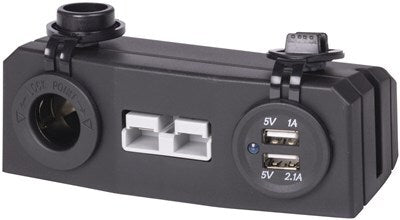 Surface Mount Bracket with 50A Battery Connector Dual USB-A & Cigarette Sockets