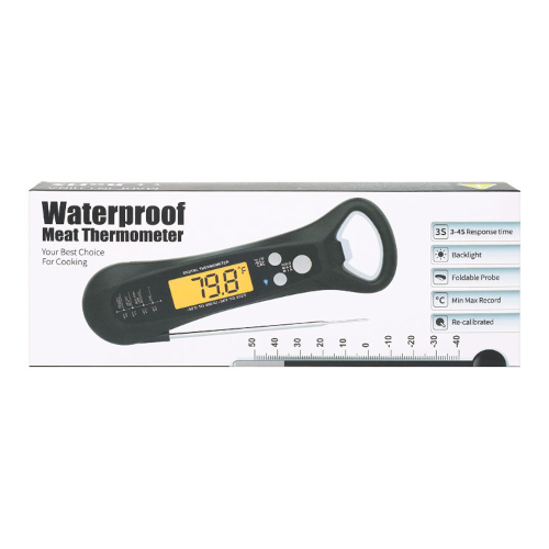 Spike Probe Waterproof Design Backlit Function Thermometer with Bottle Opener