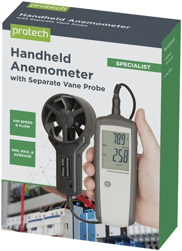 Protech Handheld Anemometer Separate Probe Sensor Wind Speed & Temperature