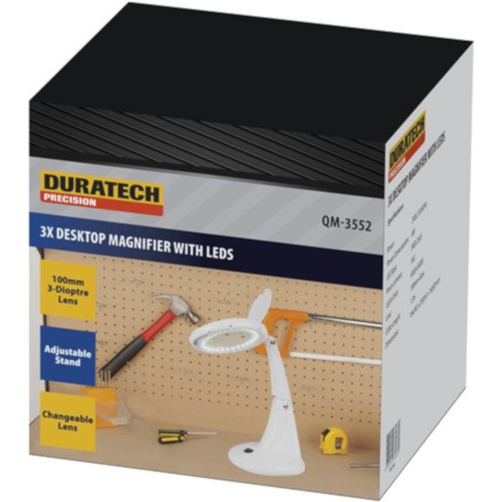 DURATECH LED Illuminated Desktop Magnifier 3-Dioptre Glass Lens Provid ...