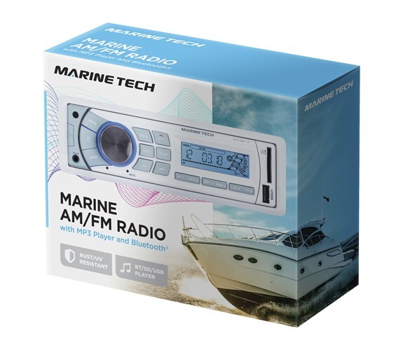 Marine AM/FM Radio with MP3 Player Bluetooth UV-resistant faceplate trim ring