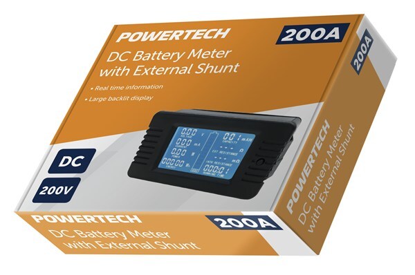 Powertech 200A 6.5-200V DC Power Battery Meter with Large backlit External Shunt