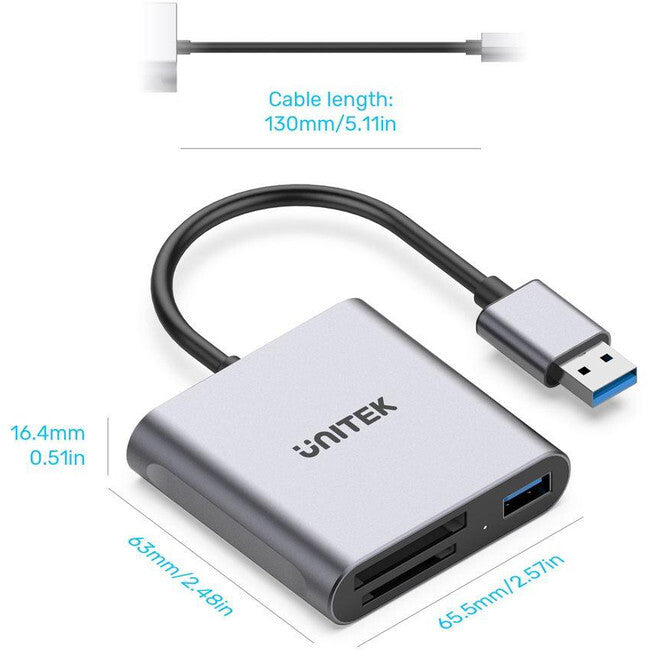 UNITEK R1011A USB3.2 XQD SD TF Card Reader with Wide Compatibility Plug & Play