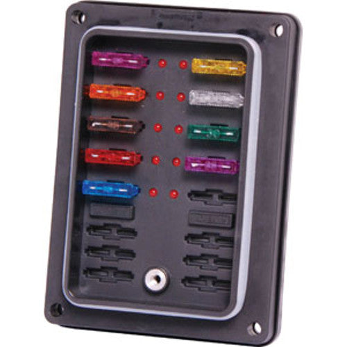 10 Way IP65 Panel Chassis Mount Blade Fuse Holder with LED Indicator