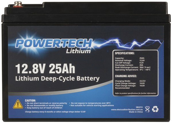 Powertech 12.8V 25Ah Robust LiFePO4 Cells Excellent Life Span Lithium Deep Cycle Battery