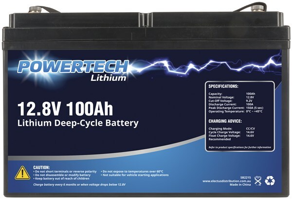 Powertech 12.8V 100Ah Lithium Deep Cycle Battery Discharge Current 50A