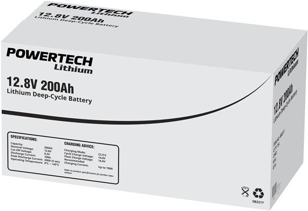 Powertech 12.8V 200Ah Lithium Deep Cycle Battery  Advanced Management System