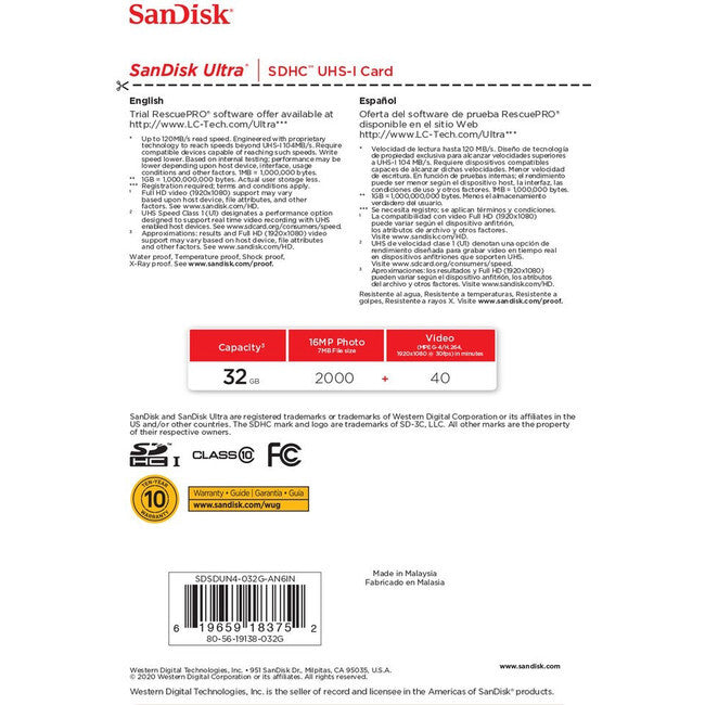 SanDisk SD32ULTRA-120 Ultra 32GB SDHC Class 10 Memory card 120MBS