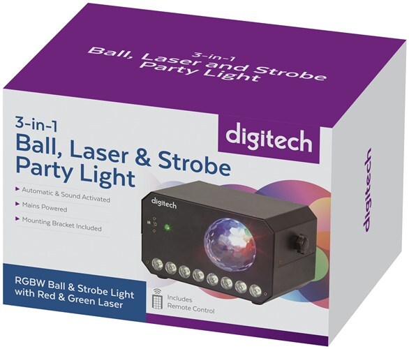 Digitech 3-In-1 Ball Laser and Strobe Party Light Red and Green Laser