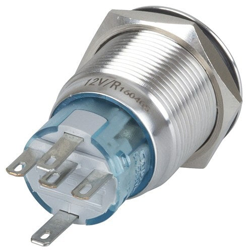 Blue 19mm IP67 Metal Pushbutton Momentary Switch with Iluminated Power Indicator