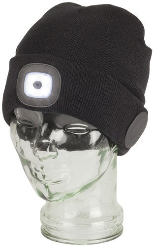 Black Acrylic Beanie with Bluetooth Speakers & Removeable COB LED Torch