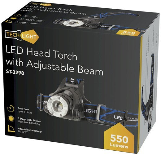 TECHLIGHT Cree XML 550 Lumen Head Torch with Adjustable Beam