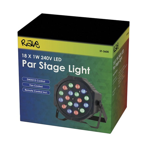 Cabnit Led Rave Rave ST3600 LED Par Stage Light 18x1W RGB Effects Lighting with Remote ...