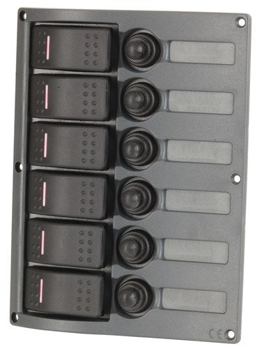 6 Way IP66 Marine Switch Panel Moulded from ABS plastic black in colour