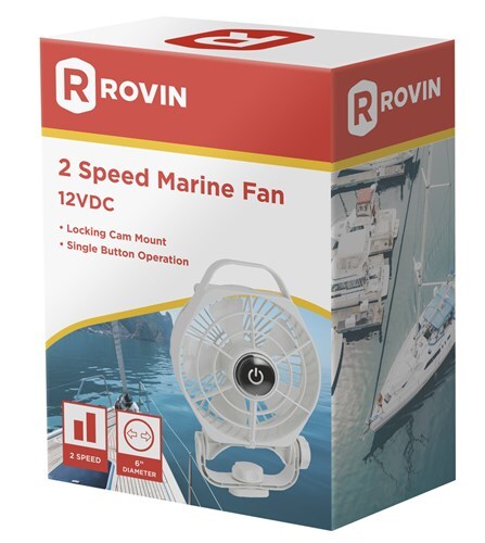 Rovin 12VDC Marine Fan 2 Speed Touch Control & Locking Cam Mount Stylish Design