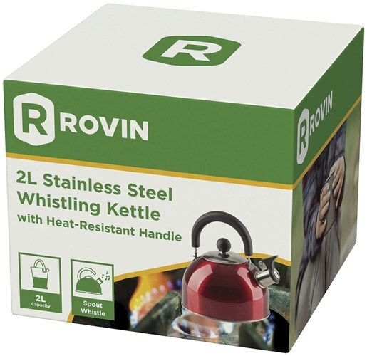 Rovin Red Stainless Steel Whistling 2L Kettle with Heat Resistant Handle TCC216