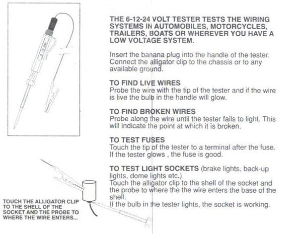 Low Voltage Circuit Tester 6 - 12 and 24 Volts Suit for cars trucks boats with probe and 28 lead