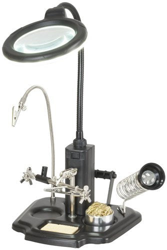 Duratech 90mm Glass Lens with Soldering Iron Stand Third Hand LED Magnifying Lamp