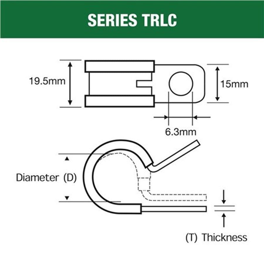 Tridon Stainless Steel P Clamp 6mm 10 Pack for mounting Pipes Hoses Tubing Cables Wires