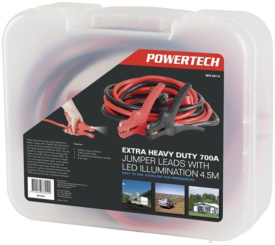 Powertech Extra-Heavy Duty 700A 4.5m Jumper Leads with LED Illumination